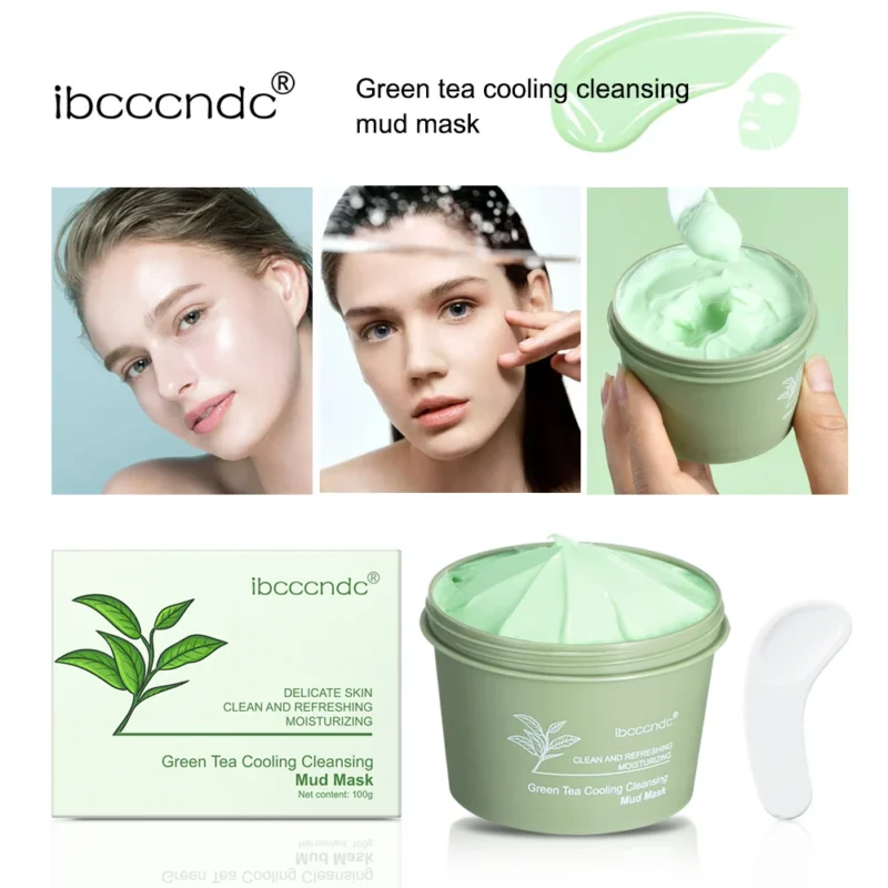 Green Tea Cooling Cleansing Mud Mask for Deep Pore Cleaning and Blackhead Removal - 100g