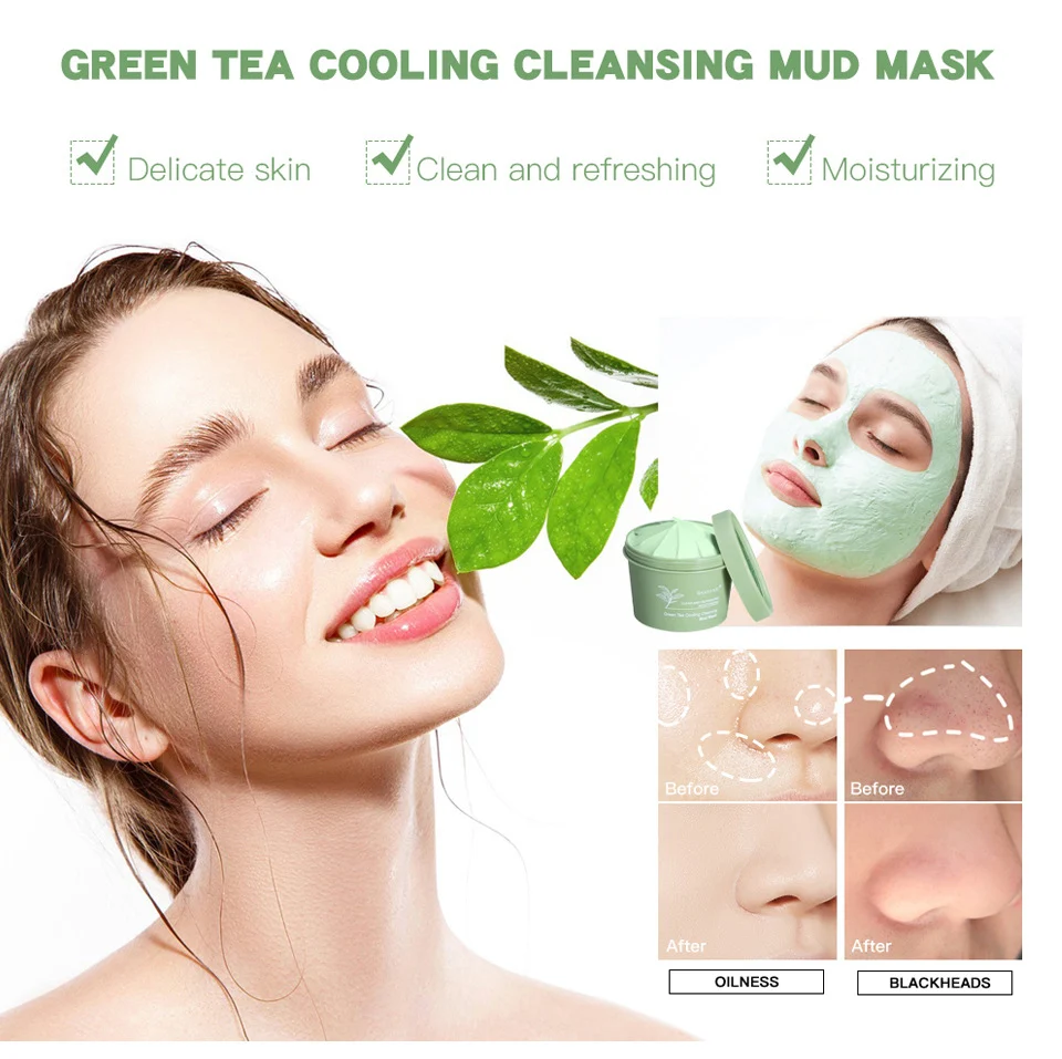 Green Tea Cooling Cleansing Mud Mask for Deep Pore Cleaning and Blackhead Removal - 100g 10 green tea cooling cleansing mud mask lak 5m89phgv desc 10