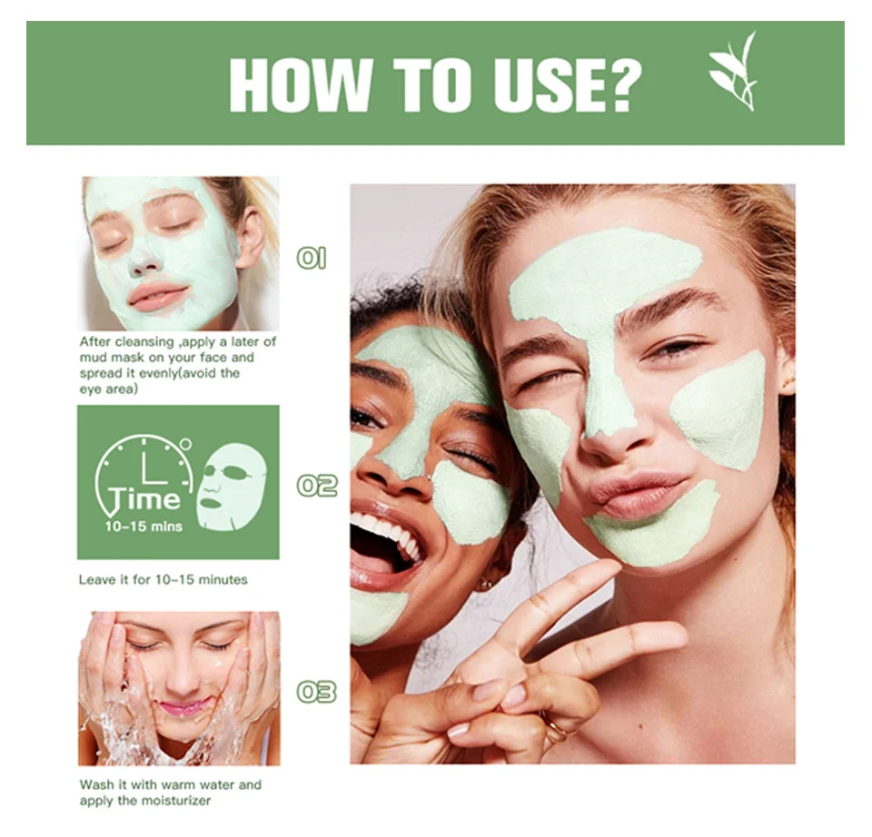 Green Tea Cooling Cleansing Mud Mask for Deep Pore Cleaning and Blackhead Removal - 100g 12 green tea cooling cleansing mud mask lak 5m89phgv desc 12