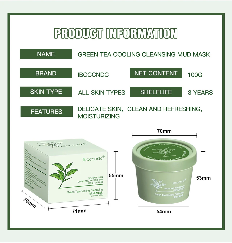 Green Tea Cooling Cleansing Mud Mask for Deep Pore Cleaning and Blackhead Removal - 100g 13 green tea cooling cleansing mud mask lak 5m89phgv desc 13