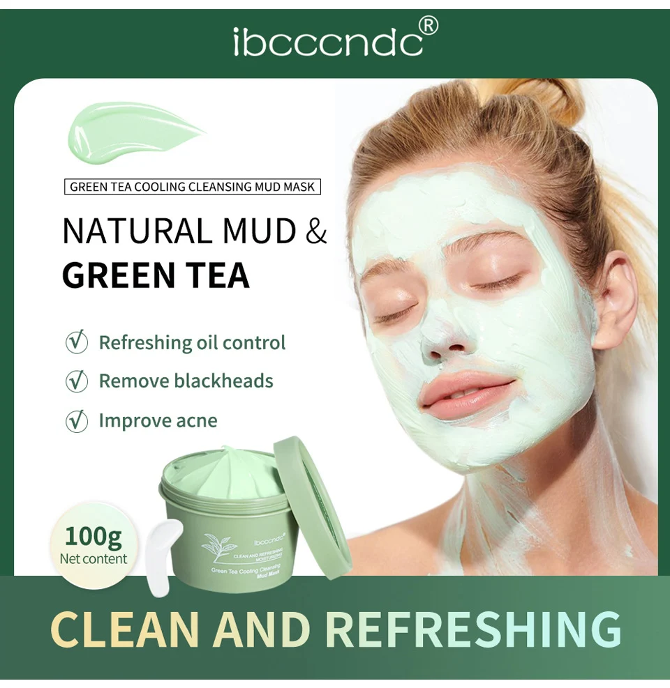 Green Tea Cooling Cleansing Mud Mask for Deep Pore Cleaning and Blackhead Removal - 100g 2 green tea cooling cleansing mud mask lak 5m89phgv desc 2