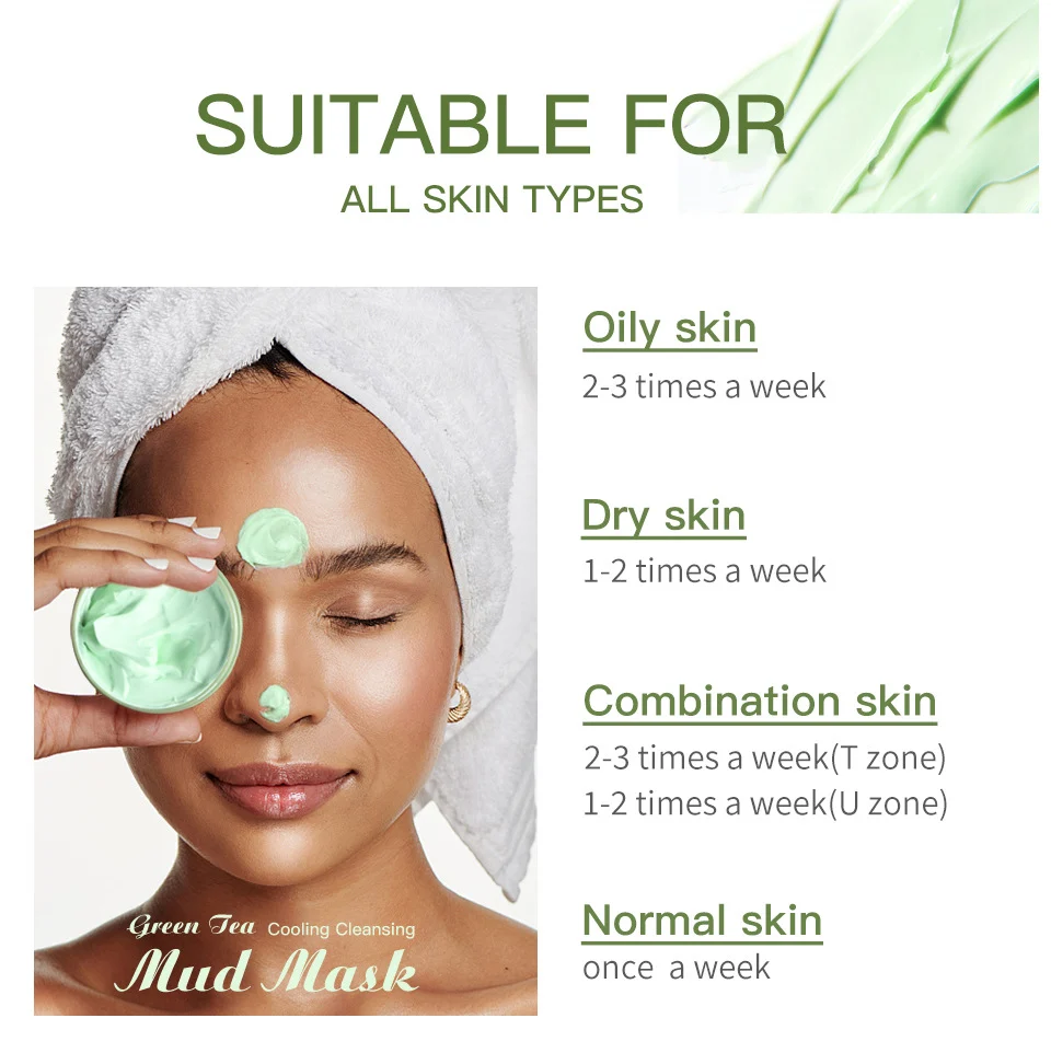 Green Tea Cooling Cleansing Mud Mask for Deep Pore Cleaning and Blackhead Removal - 100g 5 green tea cooling cleansing mud mask lak 5m89phgv desc 5