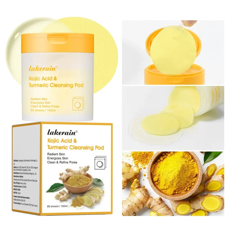 Kojic Acid & Turmeric Cleansing Pads for Radiant Skin and Pore Refining, 80 Sheets