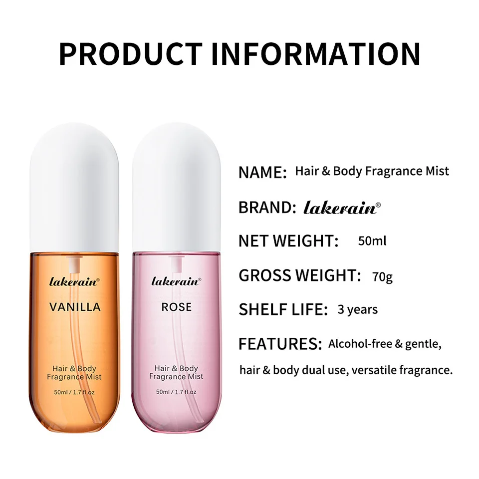 Fragrance Mist for Hair and Body lakerain Long-lasting Vanilla Scent 50ml 10 lakerain hair body fragrance mist lak 9bfk73ph desc 10
