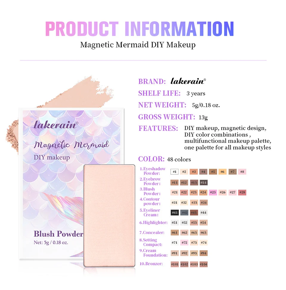 Lakerain Magnetic Makeup Refill Pan - DIY Custom Mermaid Palette Single Inserts for Eyeshadow, Blush & Contour (5g) 9 lakerain magnetic mermaid diy makeup palette refill lak efnpk9wu desc 9