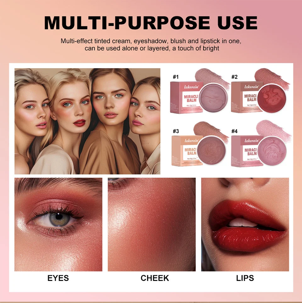 Miracle Balm Multi-Purpose Tinted Moisturizer for Face, Lips & Cheeks - lakerain Dewy Finish Cream Blush & Eyeshadow 5 lakerain miracle balm multi purpose tinted cream lak t9b5wpq9 desc 5