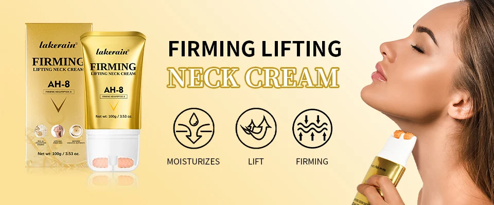 Neck Firming Cream with Dual Roller Massager - AH-8 Peptide Anti-Aging Lifting Moisturizer for Wrinkles & Fine Lines (100g) 1 neck firming cream ah8 roller massager lak dv2fbnh7 desc 1
