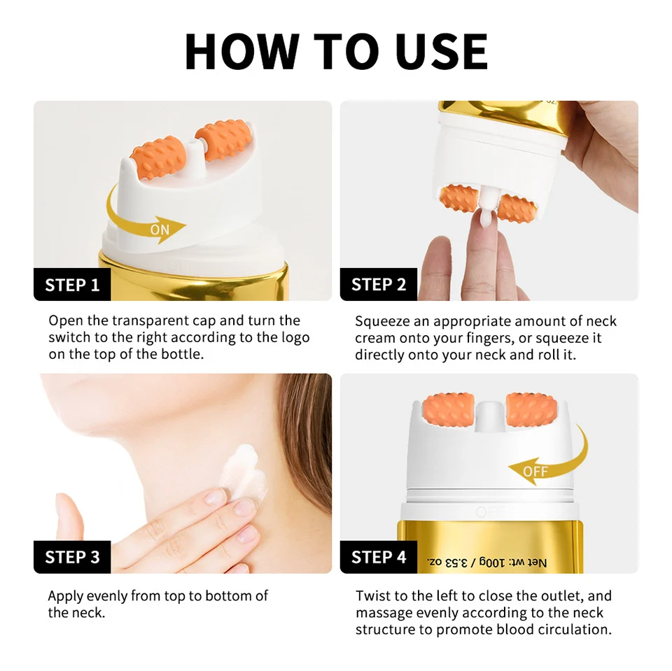 Neck Firming Cream with Dual Roller Massager - AH-8 Peptide Anti-Aging Lifting Moisturizer for Wrinkles & Fine Lines (100g) 10 neck firming cream ah8 roller massager lak dv2fbnh7 desc 10
