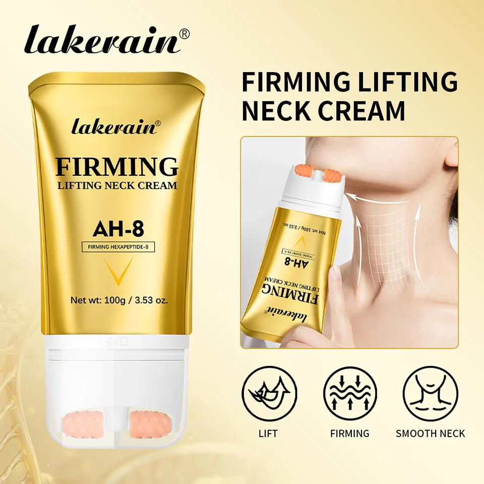 Neck Firming Cream with Dual Roller Massager - AH-8 Peptide Anti-Aging Lifting Moisturizer for Wrinkles & Fine Lines (100g) 2 neck firming cream ah8 roller massager lak dv2fbnh7 desc 2