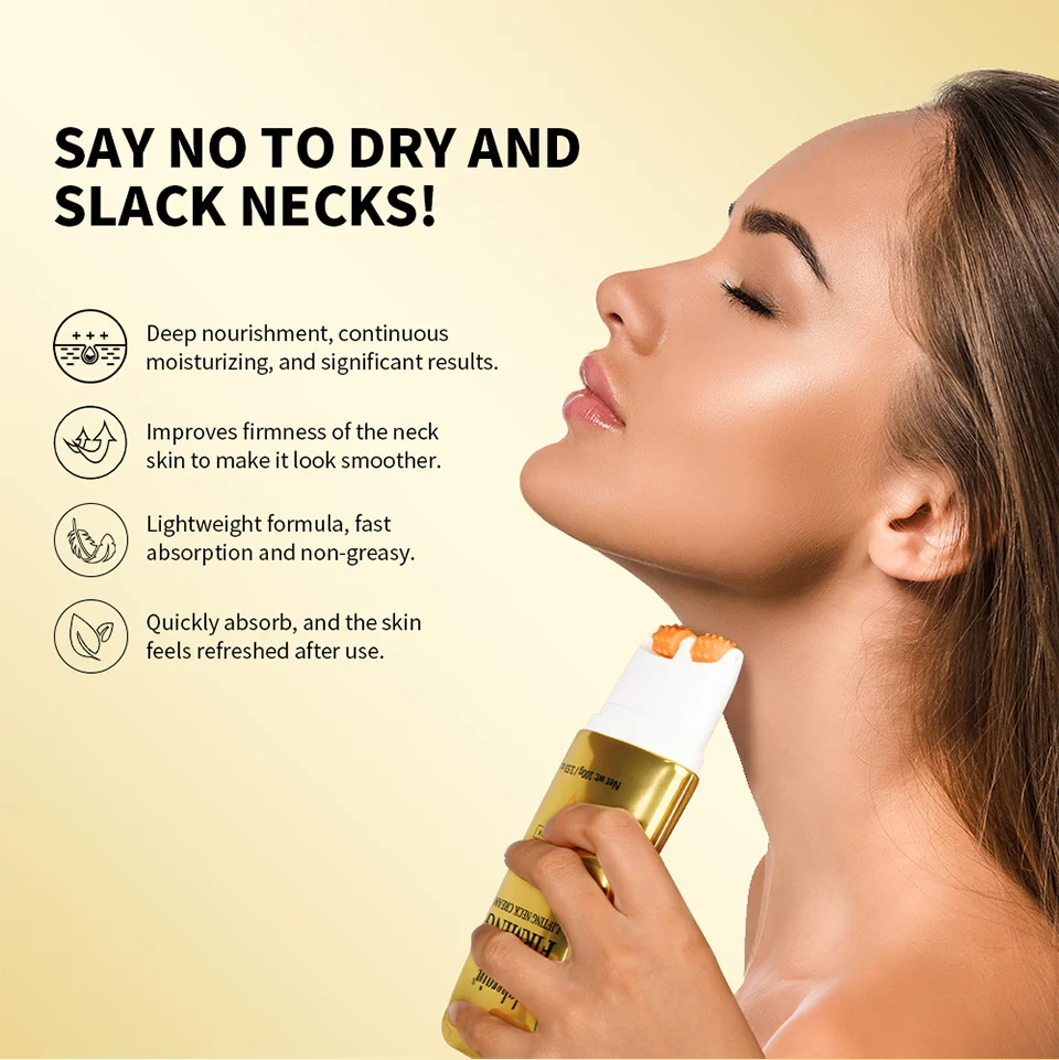 Neck Firming Cream with Dual Roller Massager - AH-8 Peptide Anti-Aging Lifting Moisturizer for Wrinkles & Fine Lines (100g) 3 neck firming cream ah8 roller massager lak dv2fbnh7 desc 3