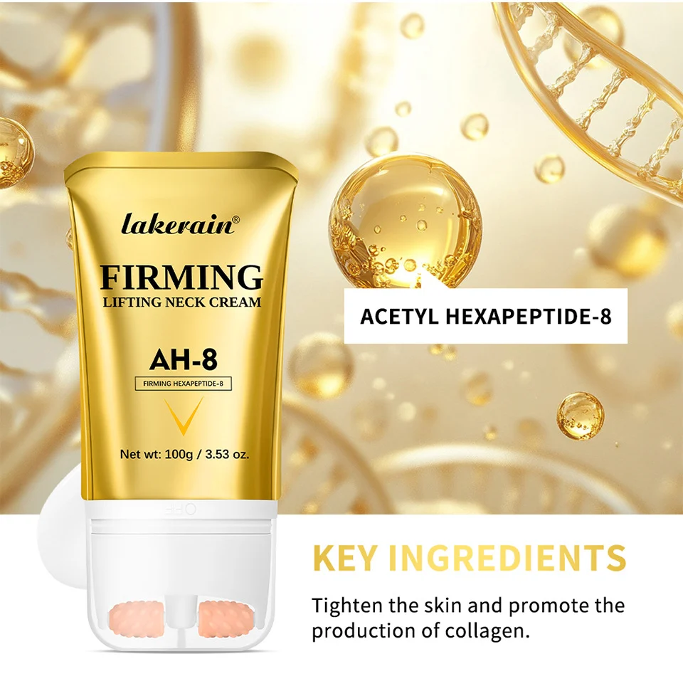 Neck Firming Cream with Dual Roller Massager - AH-8 Peptide Anti-Aging Lifting Moisturizer for Wrinkles & Fine Lines (100g) 9 neck firming cream ah8 roller massager lak dv2fbnh7 desc 9